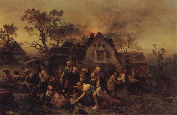 Ludwig Knaus A Farm Fire Norge oil painting art